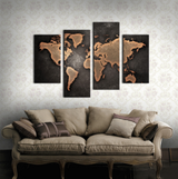 Black Background  World map panel painting